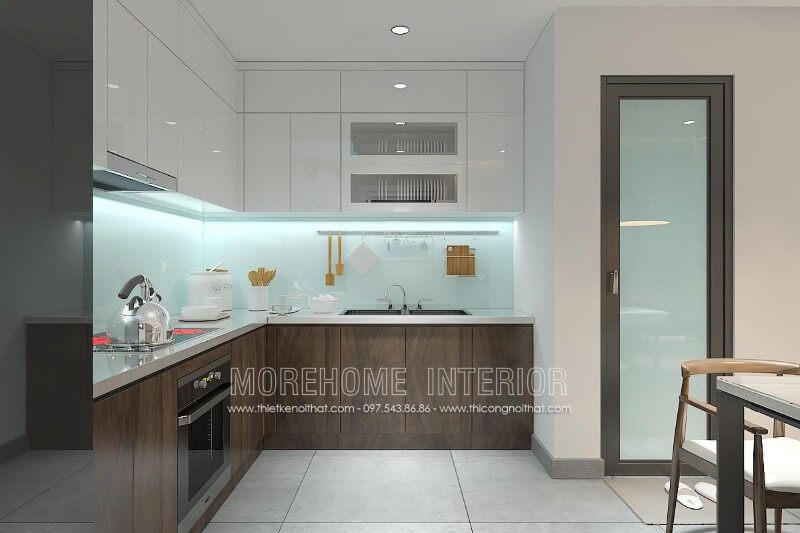 Thiết kế nội thất tủ bếp đẹp tại nhà phố An Dương Vương, Tây Hồ, Hà Nội.